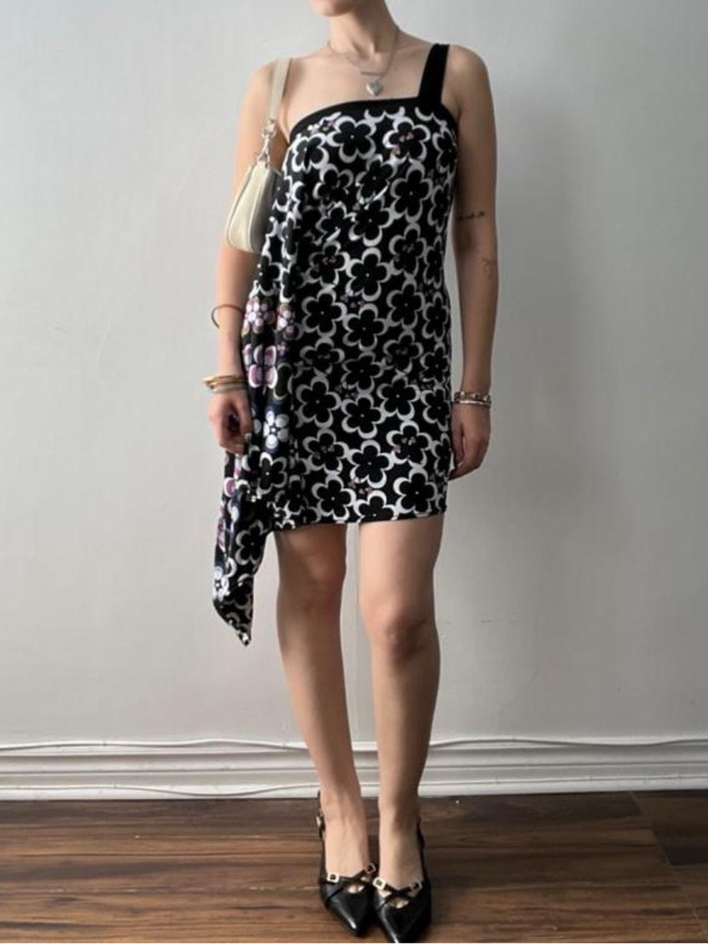 Size Large Asymmetric One Strap Retro Patterned Dress